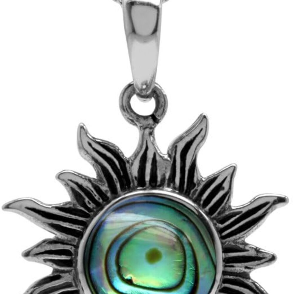 8mm Cabochon Gemstone 925 Sterling Silver Sun Ray Inspired Pendant with 18 Inch
